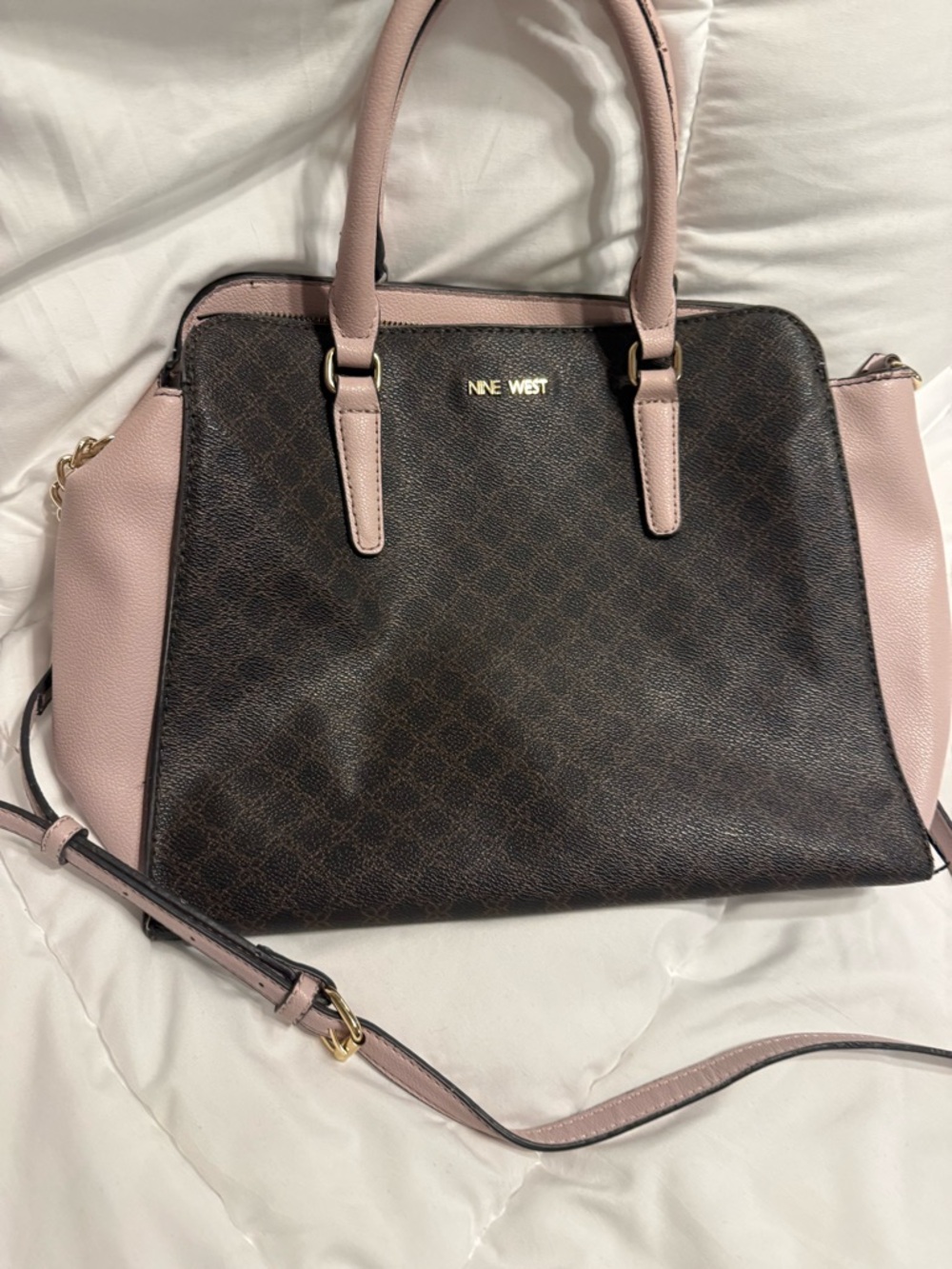 Nine West Pink & Brown Logo Dome Satchel